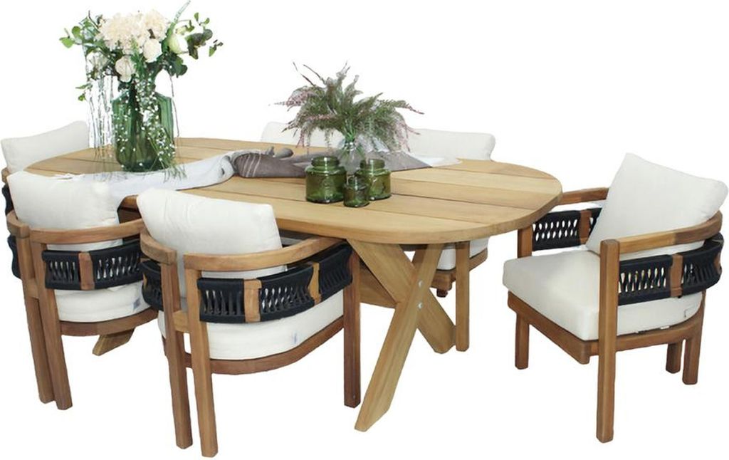 Set Gartenmöbel Esstisch Holz 6x Stühle Loungemöbel Outdoor Komplett 7tlg