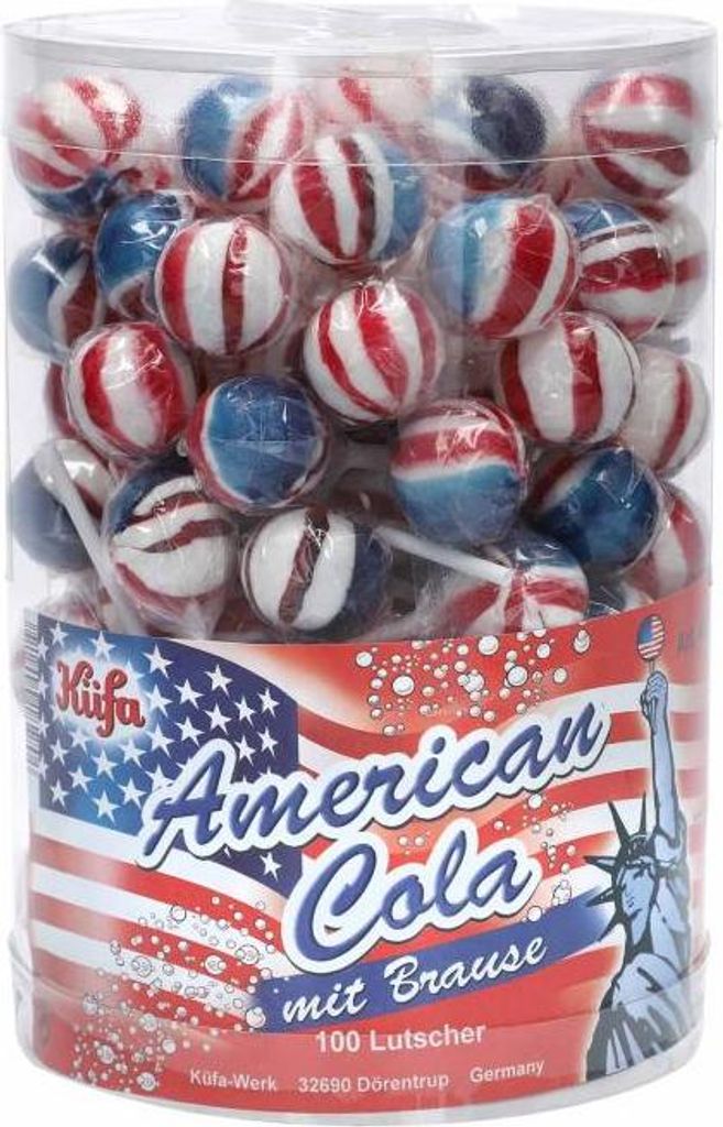 Küfa American Cola Lutscher mit Brausepulver Dose 100 Stück Produktbild 