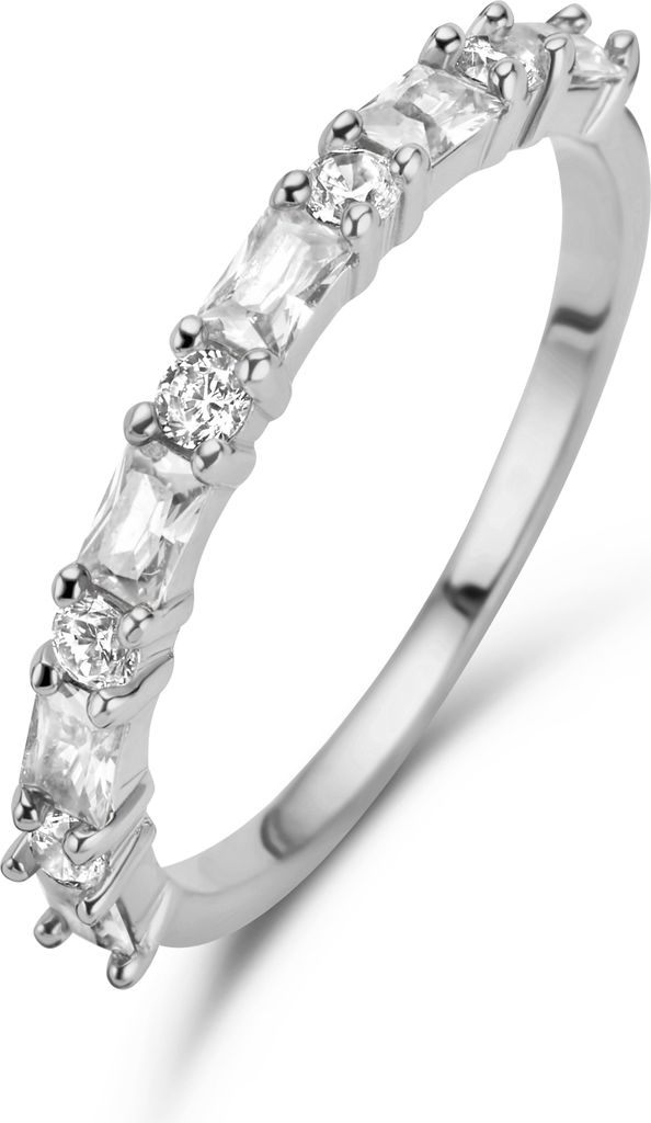 Neu Bling 9NB-1073-52 Silber Ring mit Zirkonia - Größe 52 - 2 mm breit - Baquette und rund - Weiß - Silber