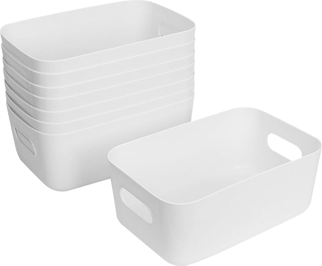 Aufbewahrungsboxen Set aus 8 - Weiße Kunststoffkörbe - 30 x 20 x 12 cm