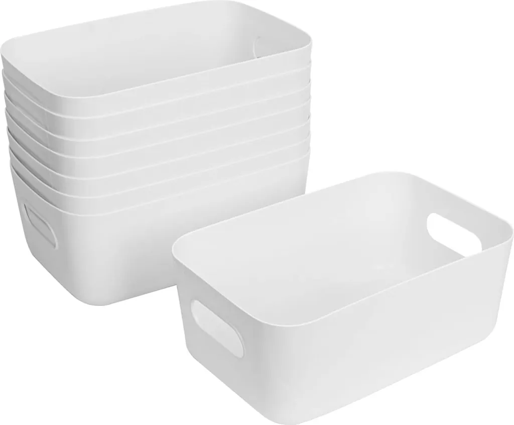 Paniers de rangement blancs en plastique ajouré - Set de 8 bacs de tri