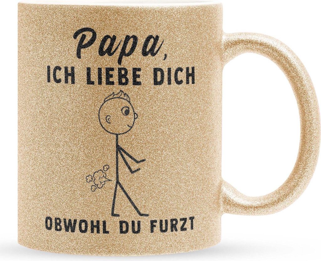 22Feels Glitzertasse Gold Papa Geschenk Vatertag Vater Ich Liebe Dich Geburtstag Kaffeetasse Männer Weihnachten Haferl Geschenkidee Bürotasse