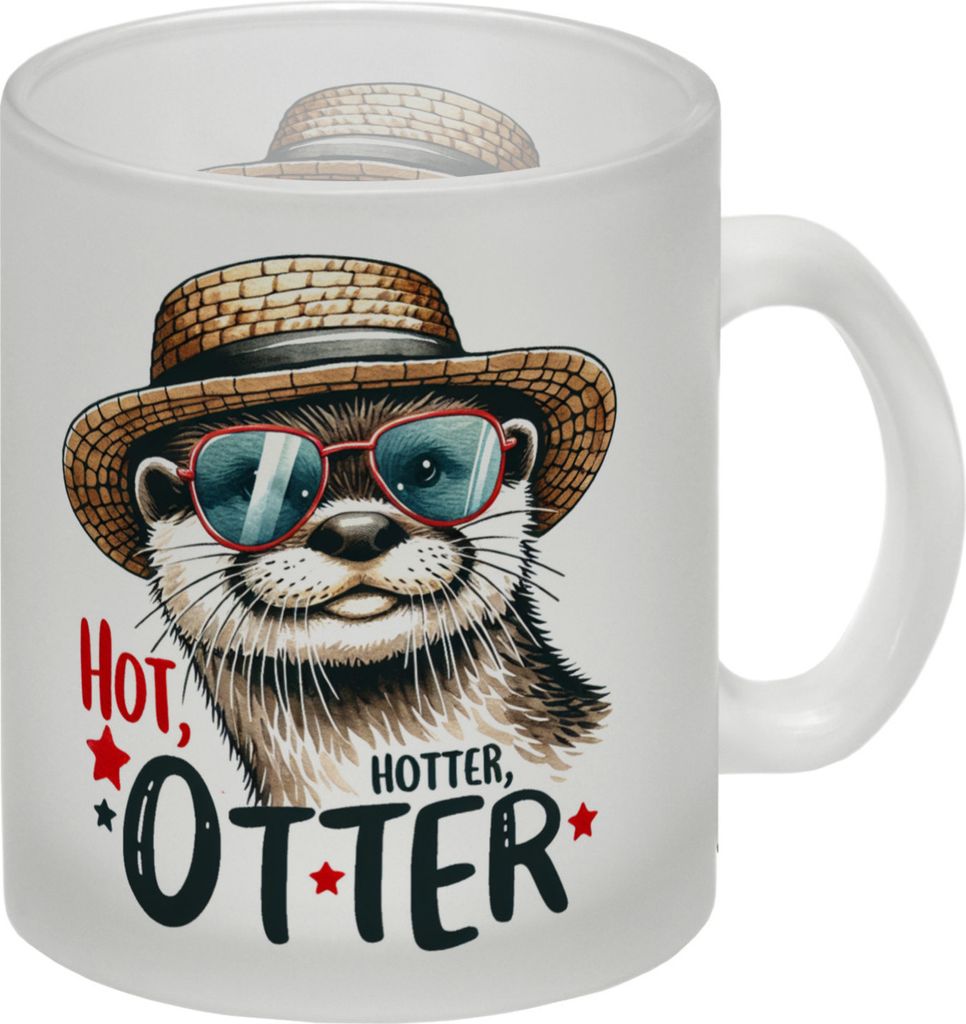 Otter mit Sonnenbrille und Strohhut Glas Tasse mit Spruch Hot Hotter Otter