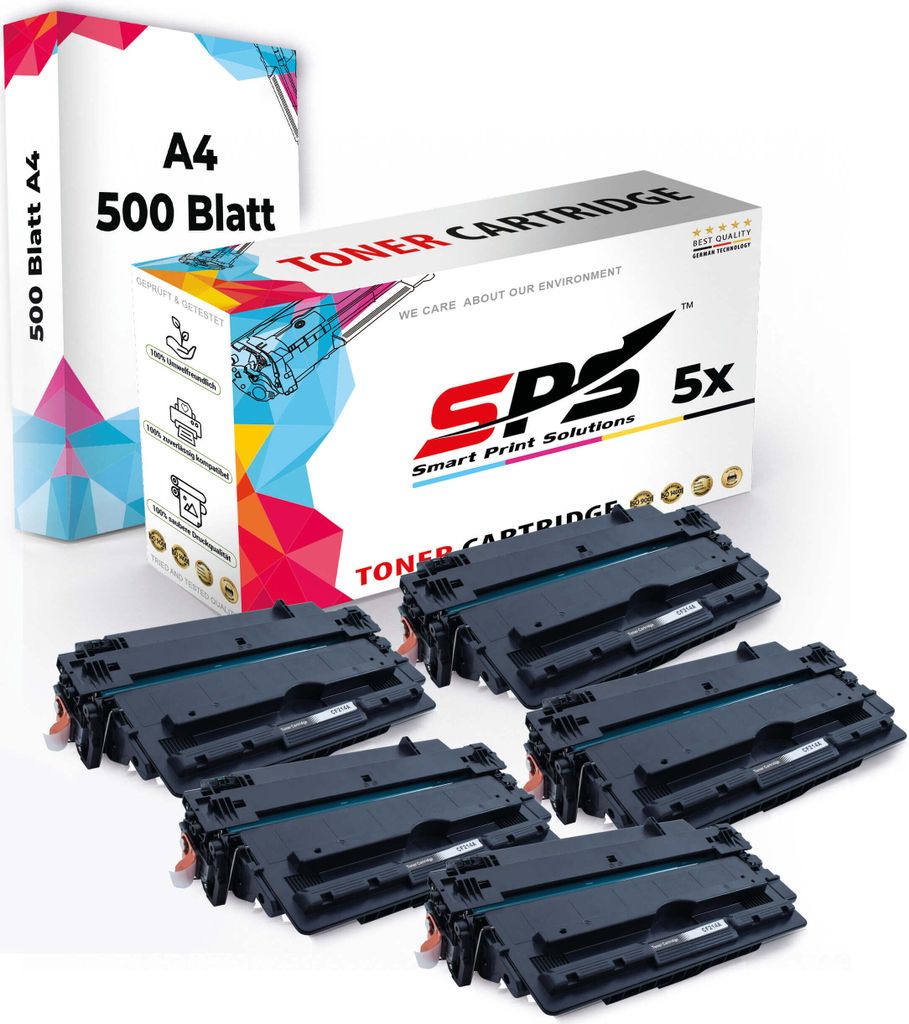 Druckerpapier A4 + 5x Multipack Set Kompatibel für HP LaserJet Managed MFP M 725 dnm (CF214A/14A) Toner Schwarz