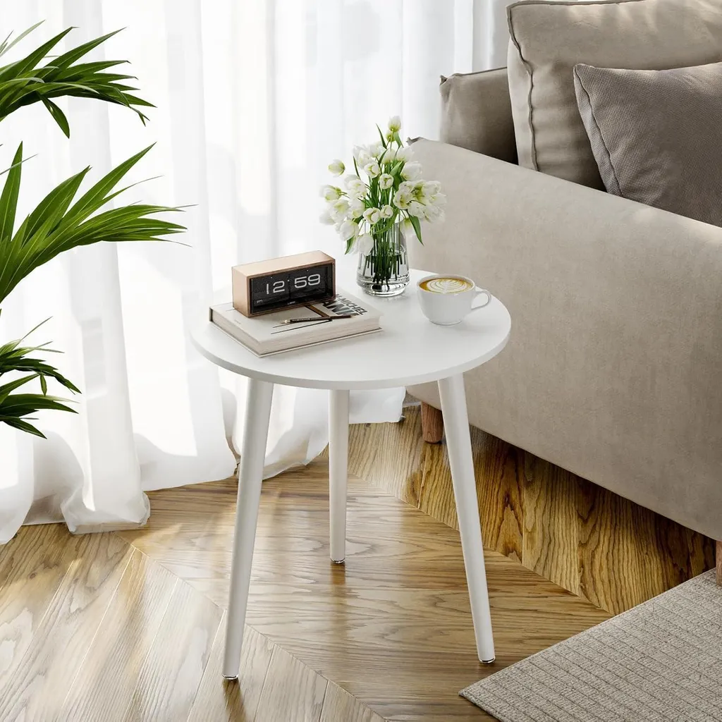 Table d'appoint en bois massif blanc 42 cm style scandinave et robuste