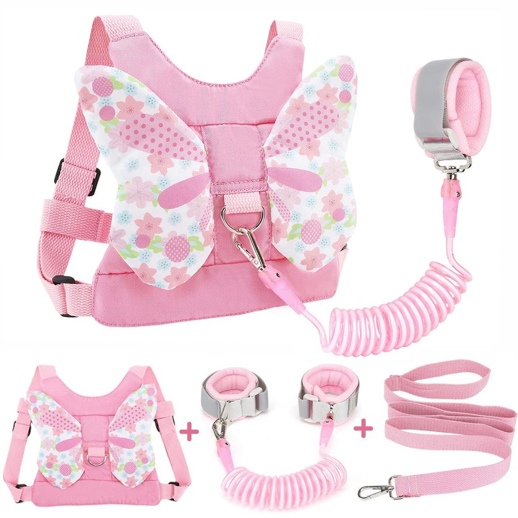 Minicee Kinder Sicherheitsgurt 3-in-1 mit Laufleine & Handgelenkband Rosa