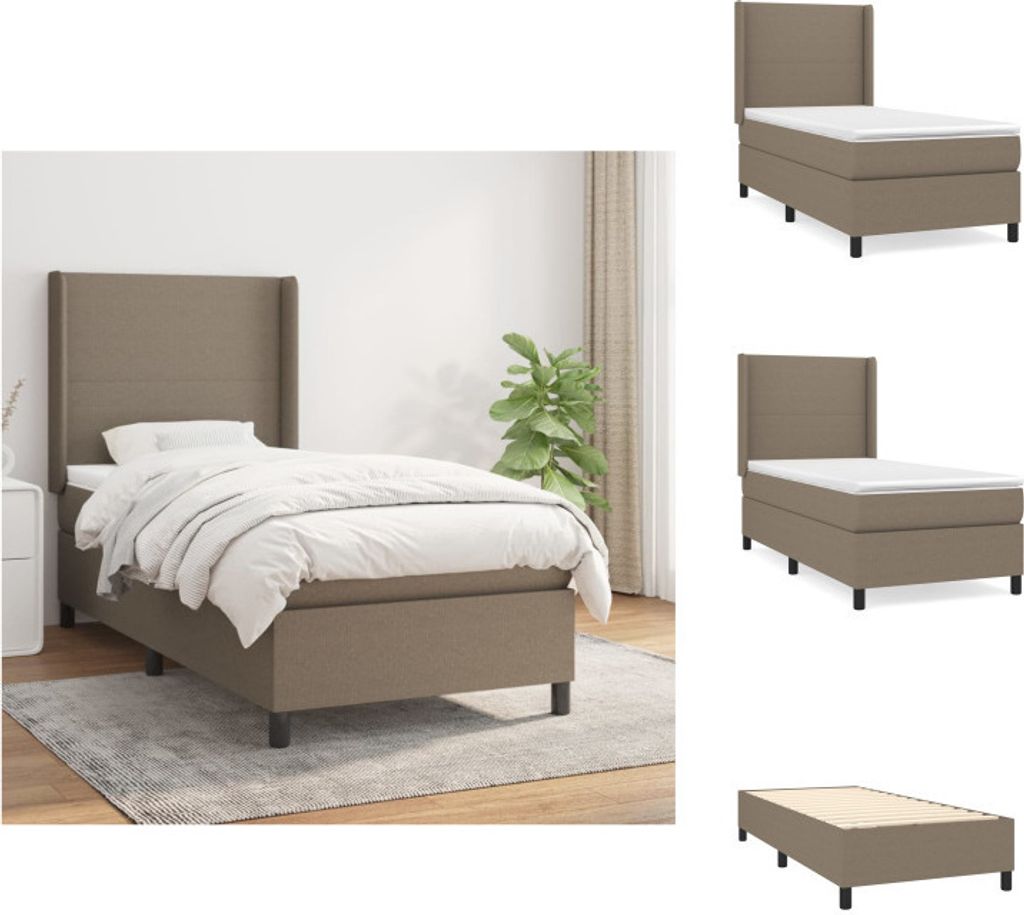 vidaXL Boxspringbett mit Matratze Taupe 100x200 cm Stoff - Betten & Bettgestelle