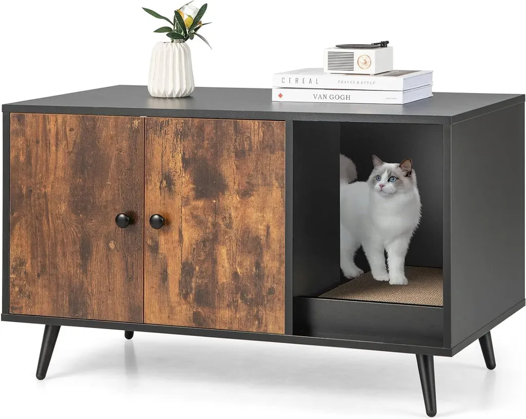 COSTWAY Armadietto Lettiera Vintage 90x50x54cm | Mobile Gatto Industriale