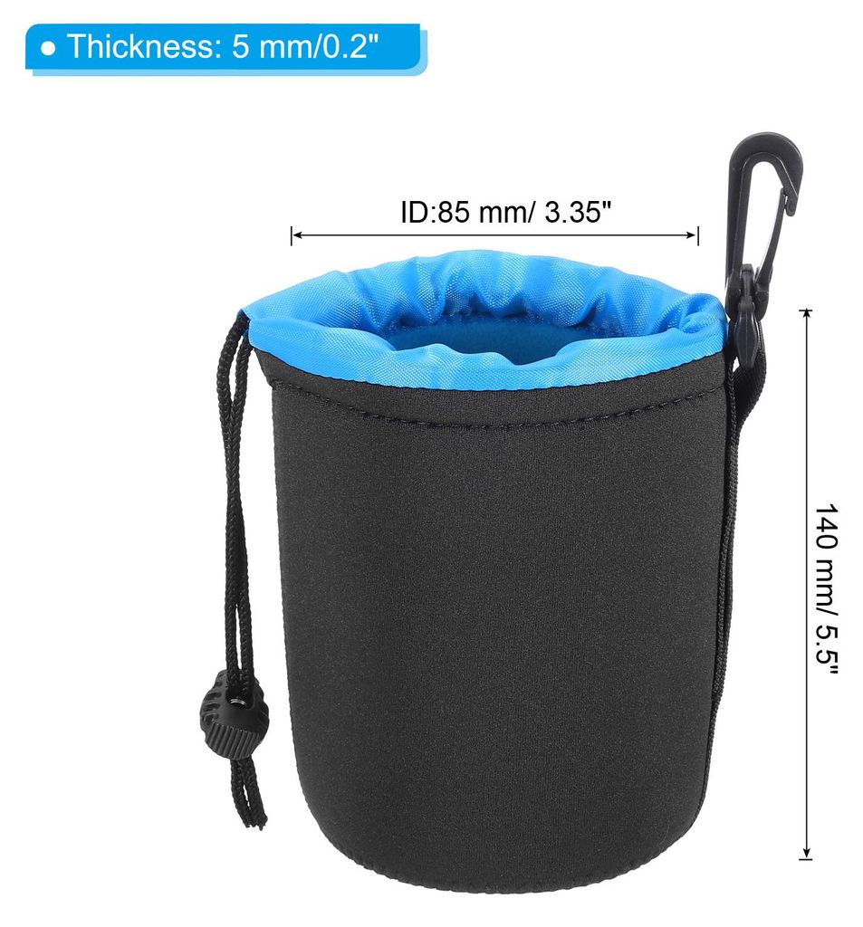 Kamera-Objektivtasche, 2 Stš¹ck 3,3" ID x 5,5" H Zugband-Objektivbeutel mit dickem schš¹tzendem Neopren, Objektivtasche Schwarz, Blau