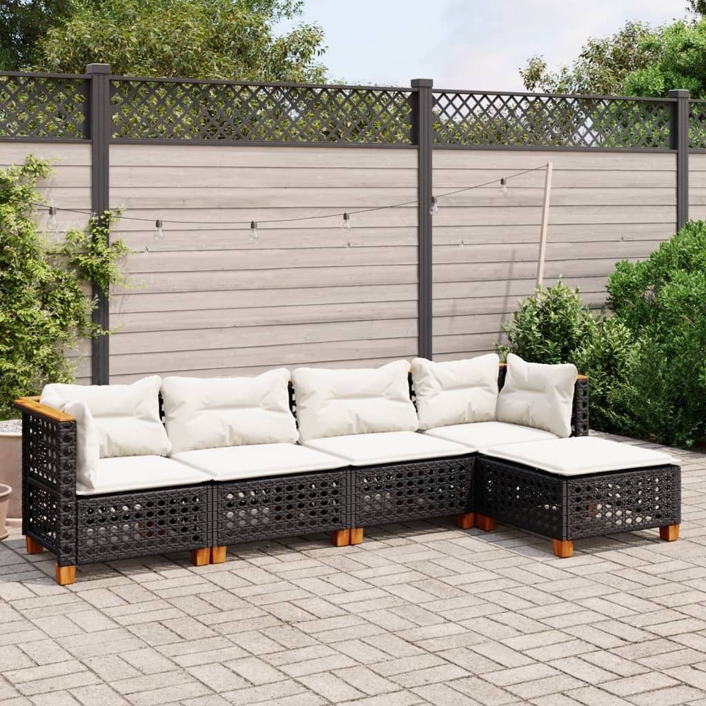 "2026 Promotion" 5-tlg. Garten-Sofagarnitur/Terrassenmöbel - mit Kissen - Schwarz Poly Rattan - Gartenmöbelset CC12870