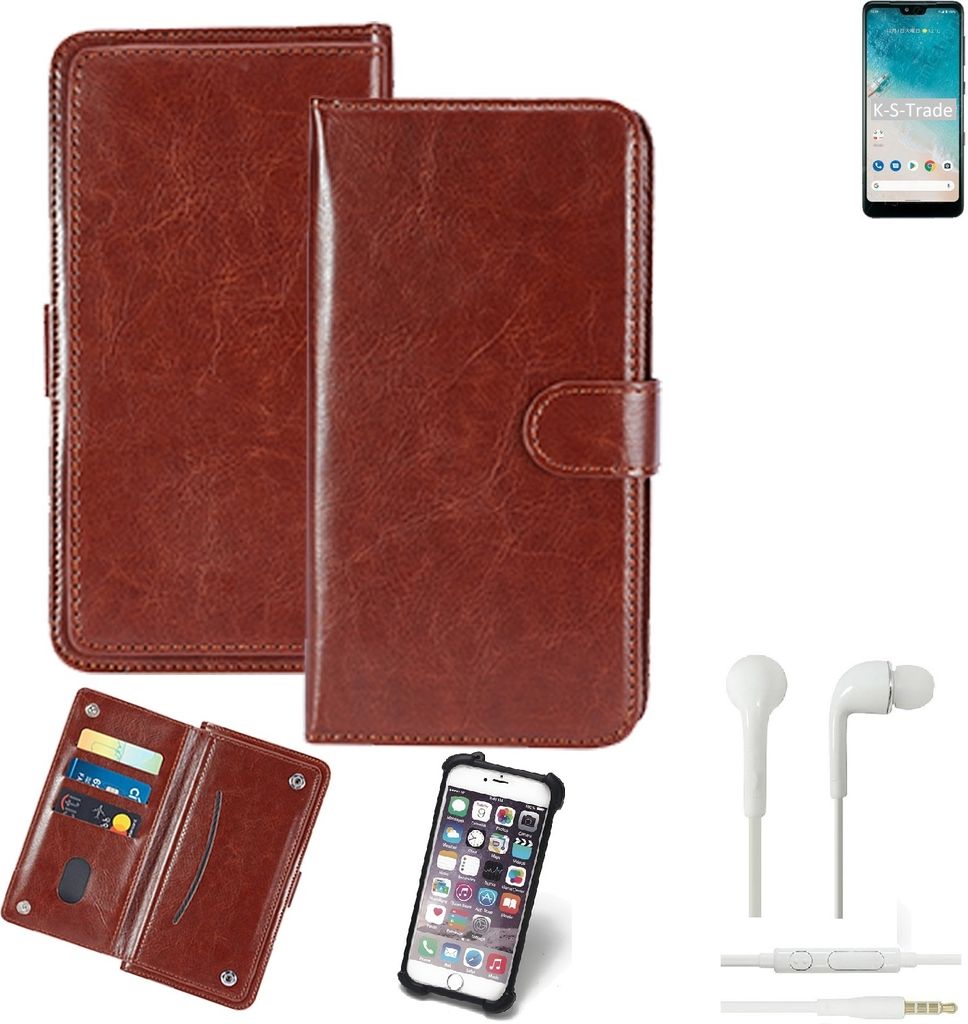 K-S-Trade 360° Hülle kompatibel mit Huawei Honor X10 Lite inkl. Headphones braun Kunstleder Case BookCase WalletCase Kunstlederederhülle