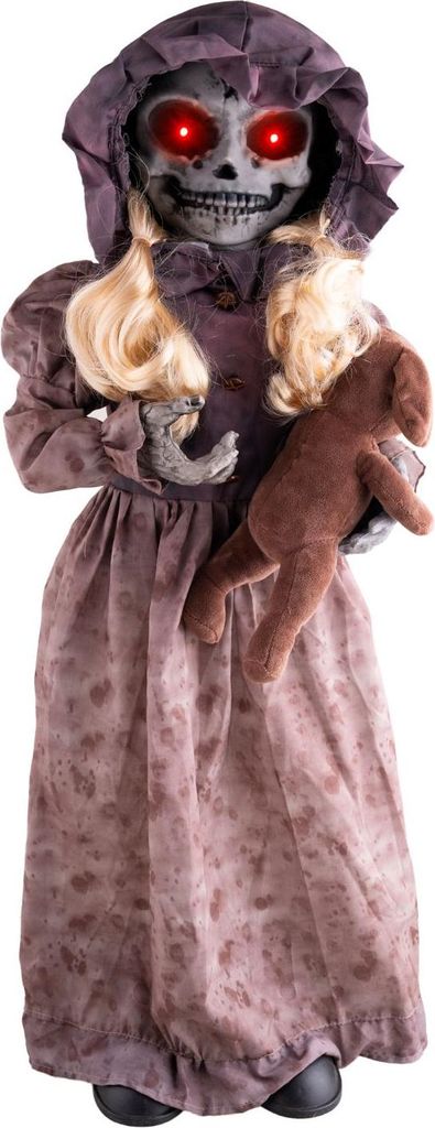 Halloween Animatronic Puppe: Puppe mit drehbarem Kopf – Licht, Ton und Bewegung (95