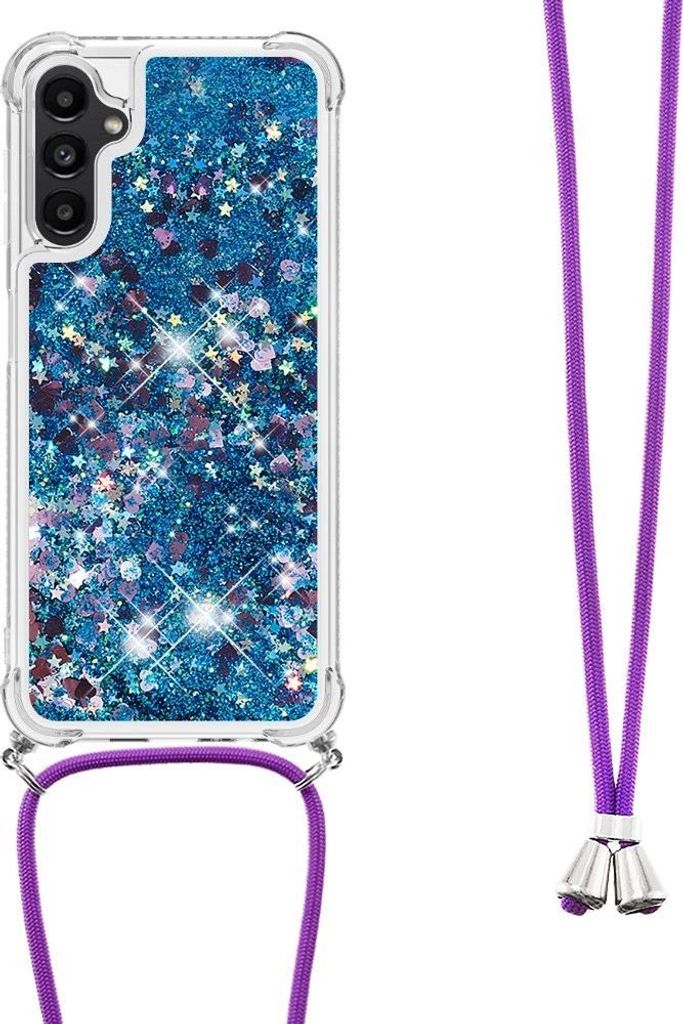 Samsung Galaxy A14 Hülle - Coverup Liquid Glitzer Back Cover mit Handykette - Blau