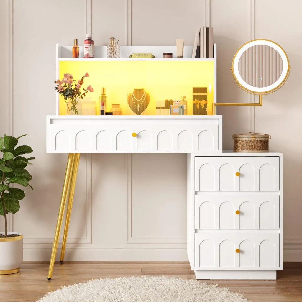 Coiffeuse blanche miroir lumineux pour optimiser le rangement - 4