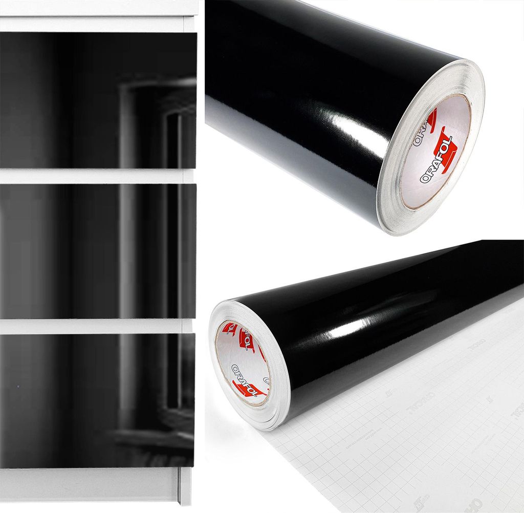 Möbelfolie selbstklebend 50x1000 cm - Schwarz Hochglanz - Einfarbig Klebefolie für Möbel - Klebefolie Möbel für einfache Anwendung, ideal für...