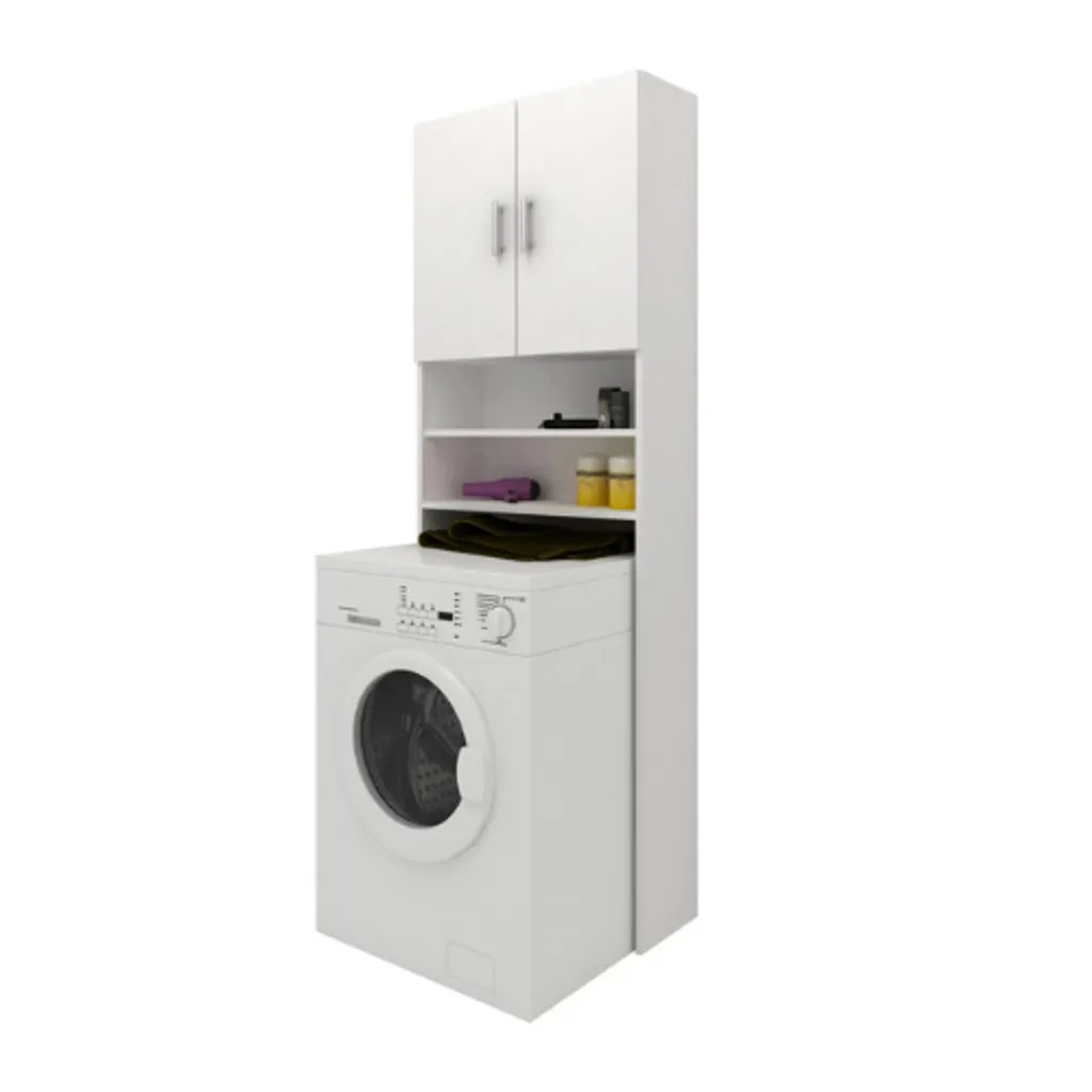 Meuble de rangement pour machine à laver blanc, 4 étagères, 190 cm haut