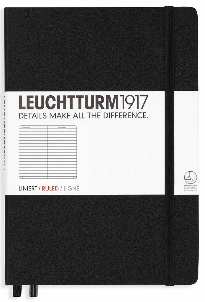 Leuchtturm 300612, Einfarbig, Schwarz, A5, 80 g/m², Liniertes Papier, Hardcover