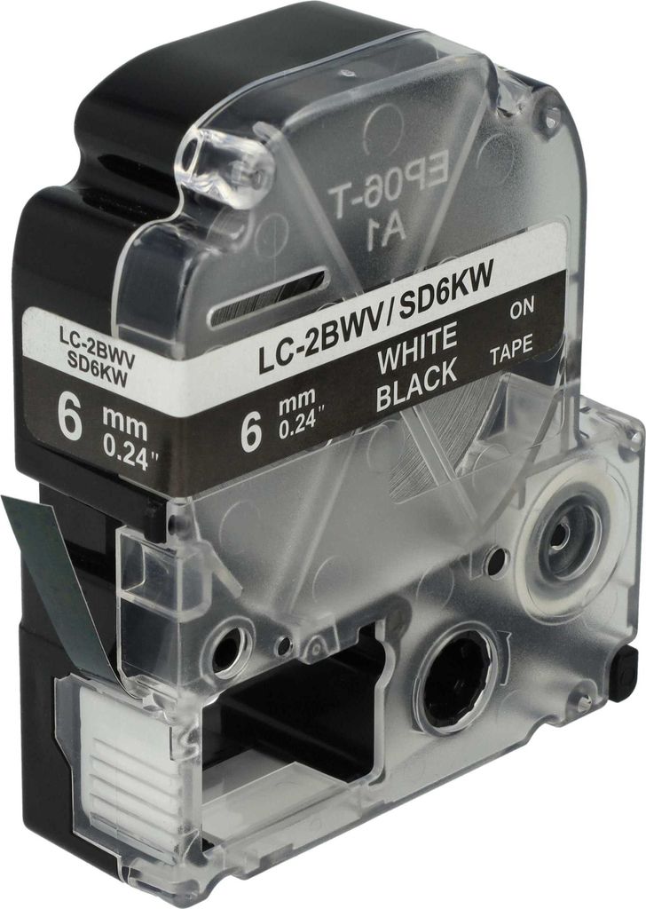 vhbw Schriftband-Kassette kompatibel mit Epson OK300, OK200, LW-400, LW-300, LW-900P, LW-500, LM-700 Etiketten-Drucker 8m x 6mm Weiß auf Schwarz