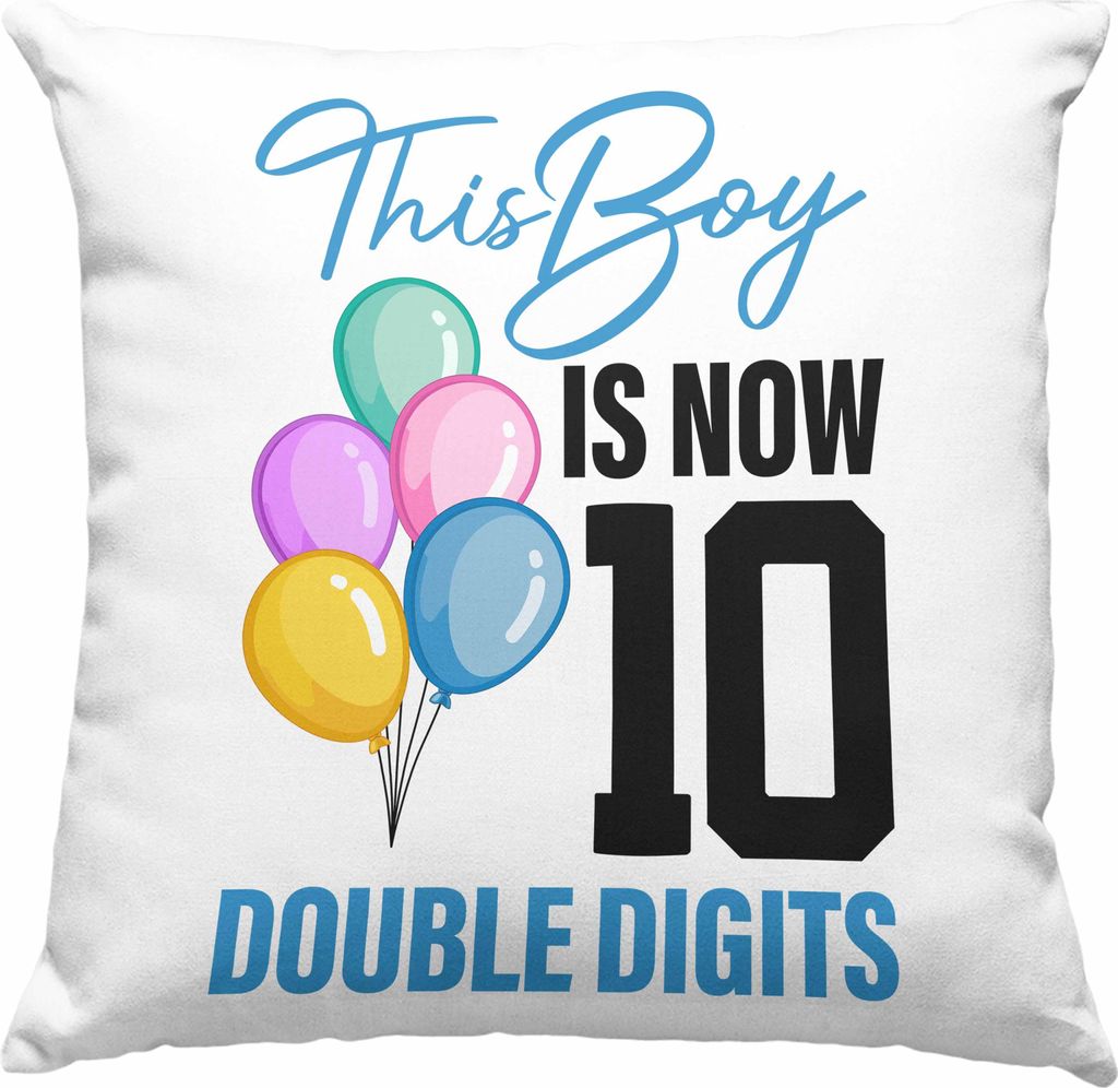 Trendation - 10 Geburtstag Junge Jungen Geschenke Deko-Kissen mit Füllung 40x40 10er Geburtstag 10 Jahre Alt Geschenkidee Lustig (Blau)