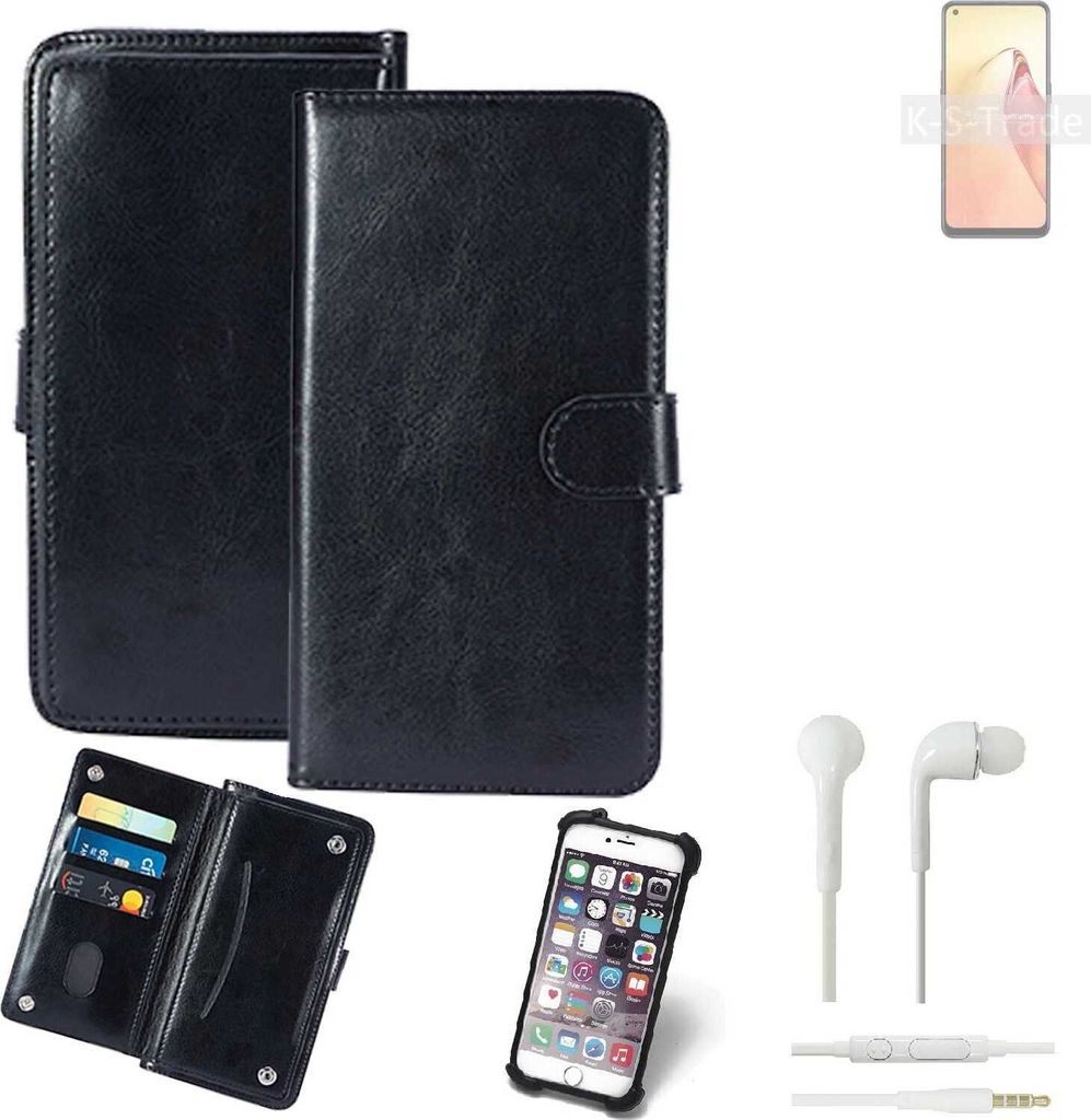 K-S-Trade 360° Hülle kompatibel mit Oppo F21s Pro 4G inkl. Headphones schwarz Kunstleder Case BookCase WalletCase Kunstlederederhülle Handyhülle,