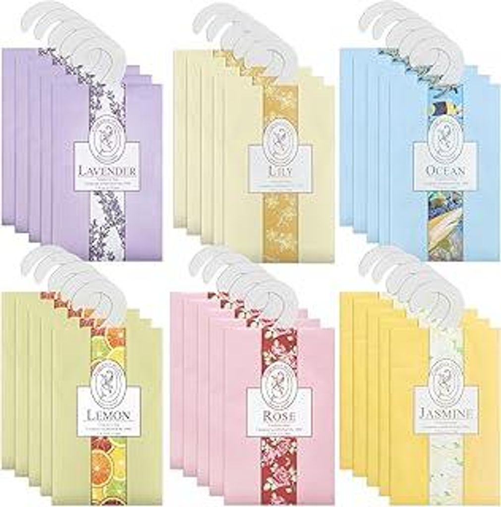 30 Pack Scented Sachet Bags Natural Mothproof Agent 6 Different Fragrances Wardrobe Freshener with Hanging Sachets Wardrobe Fresheners Bathroom Car...