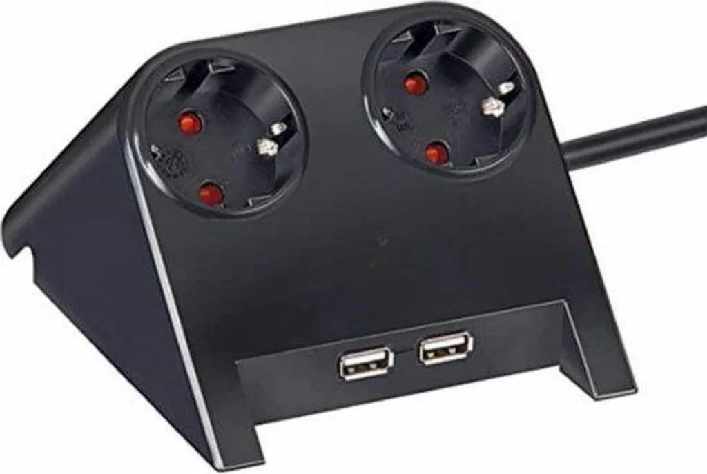 Prise double avec chargeur USB et câble 1,8m noir renforcé - Modèle D2U