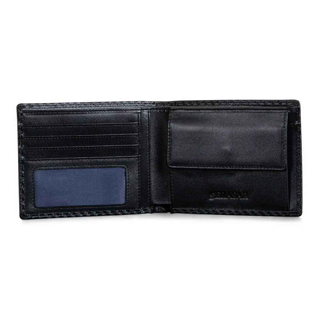 Portafoglio SERASAR Nero in Pelle Carbonio - Accessorio Uomo 13cm - 5