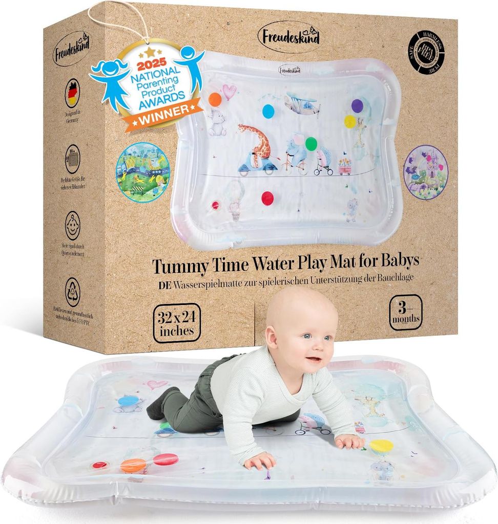 TummyTime Wassermatte XXL by Freudeskind, Baby Wasserspielmatte, 100% Phtalate- & BPA-frei ab 0, 3, 6, oder 9 bis 24 Monate, Sensorische Montessori...