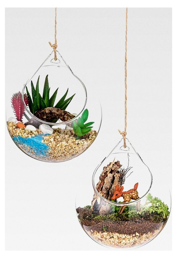 Glas-Terrariumkugeln, 2 Stück transparente runde hängende Pflanzer mit Lanyard, für Luftpflanzen und Teelichthalter, 10 cm
