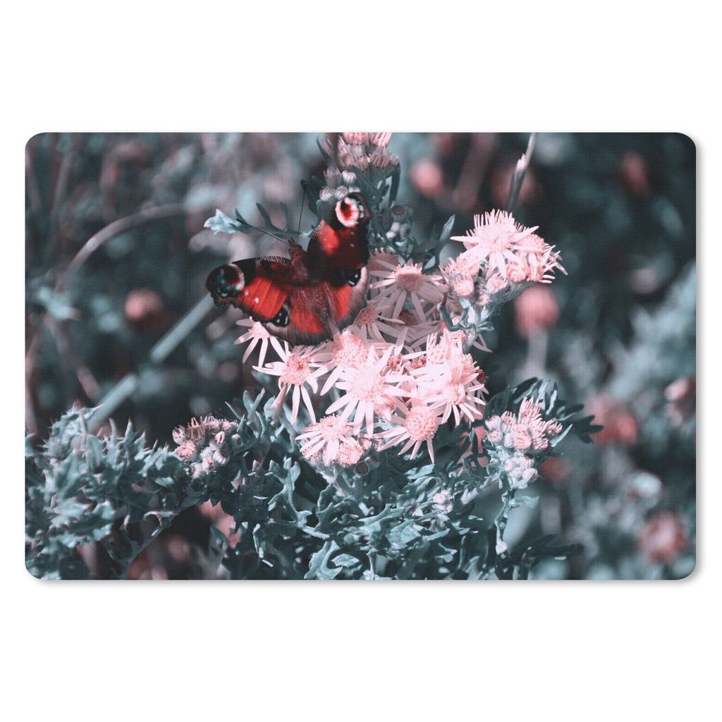 MuchoWow Mauspad Mousepad Tagpfauenauge auf rosa Blüten 27x18 cm - Mousepads - Maus Mat - Pad - Mausunterlage - Büroartikel - Desk Matten
