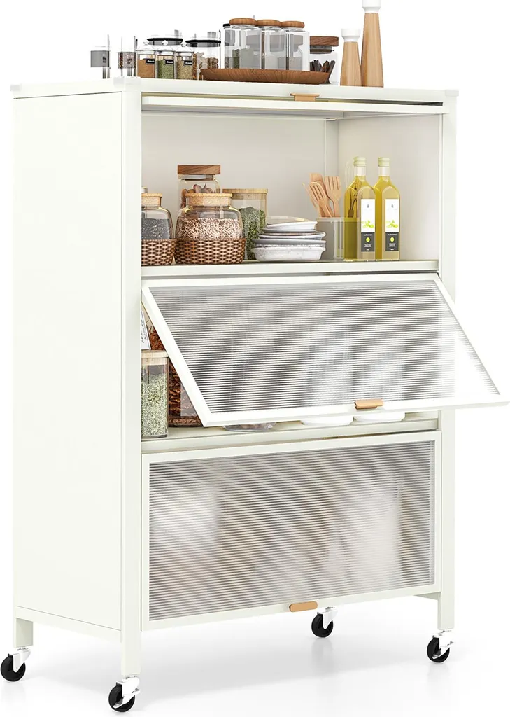 COSTWAY Étagère de Cuisine 4 Niveaux Blanche avec Support Micro-ondes
