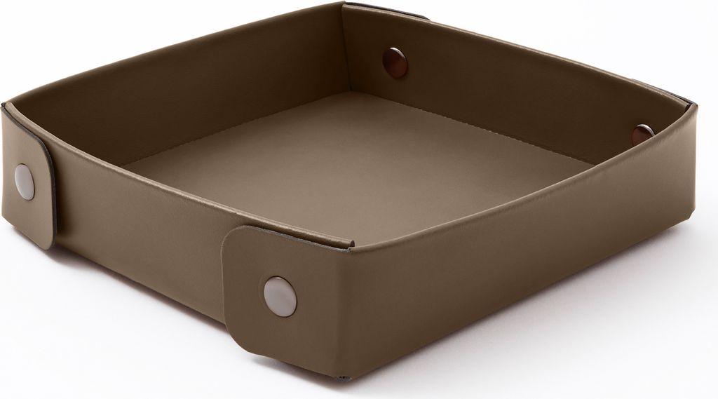 Taschenleerer Leder Taubengrau cm 16 x 16 x H.4 - Lederschale Serviertablett Ablageschale - Hergestellt in Italien