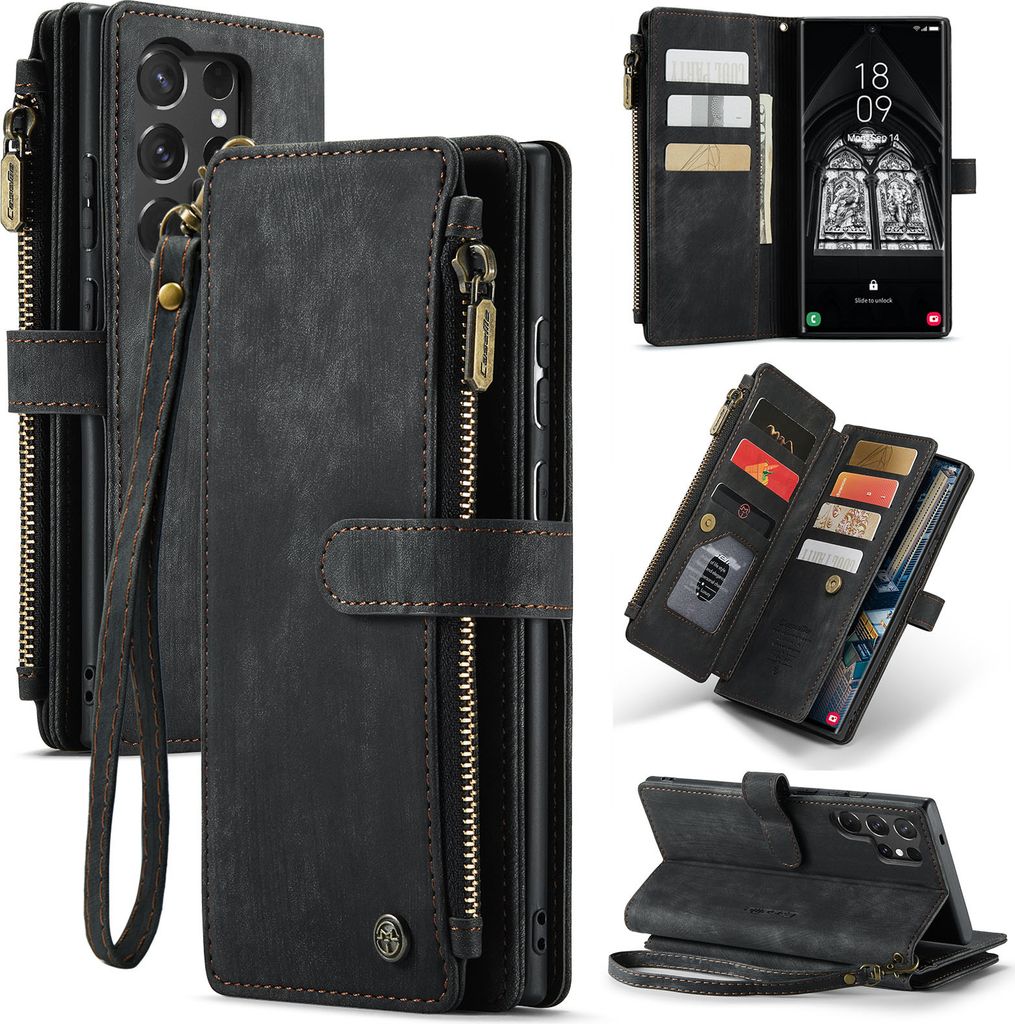 Handyhülle für Samsung Galaxy S25 Ultra Reißverschluss Hülle Kunstleder Klapphülle Magnetverschluss Kartenfach Standfunktion Geldbörse Schutz...