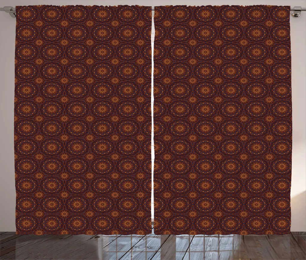 Rideau pour Grand Salon Ambiance Chaleureuse Mandala Orange 280x225 cm