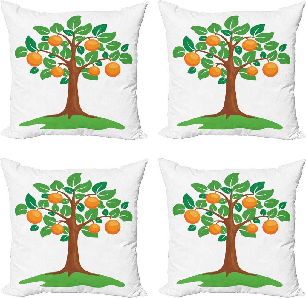 ABAKUHAUS Grüne und orange Kissenbezug Set (4 Stück), Orange Tree Design, Moderner Doppelseitiger Digitaldruck, 50 cm x 50 cm, Orange Braun Farn-...