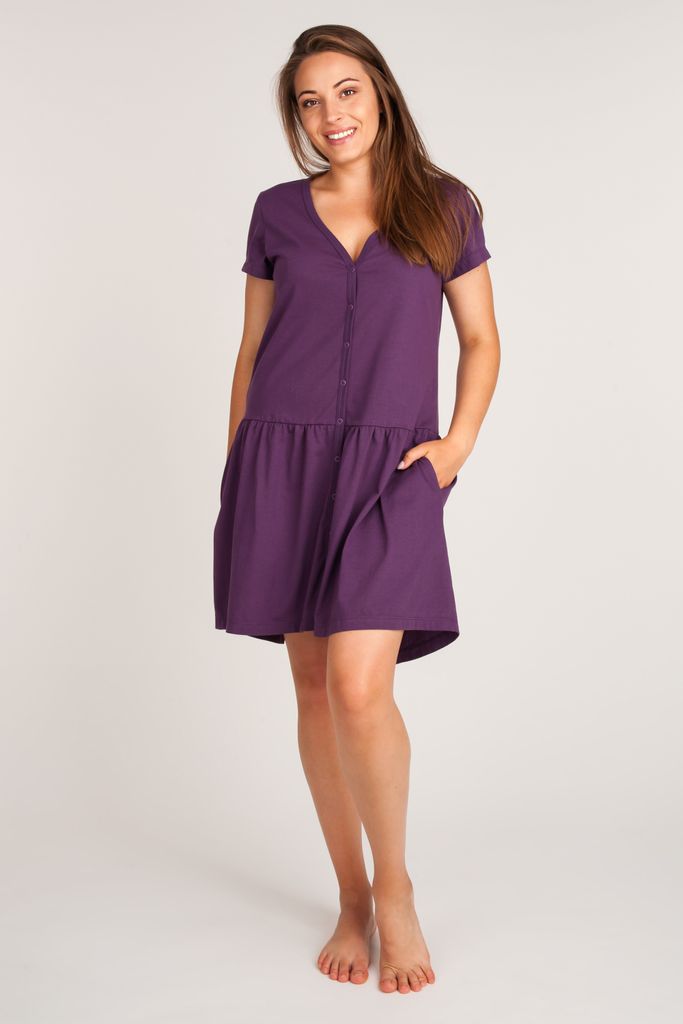 DOLCE SONNO Stillnachthemd – Umstandsnachthemd - Nachthemd für Schwangere und Stillende - 100% Baumwolle - SIENA PURPLE S