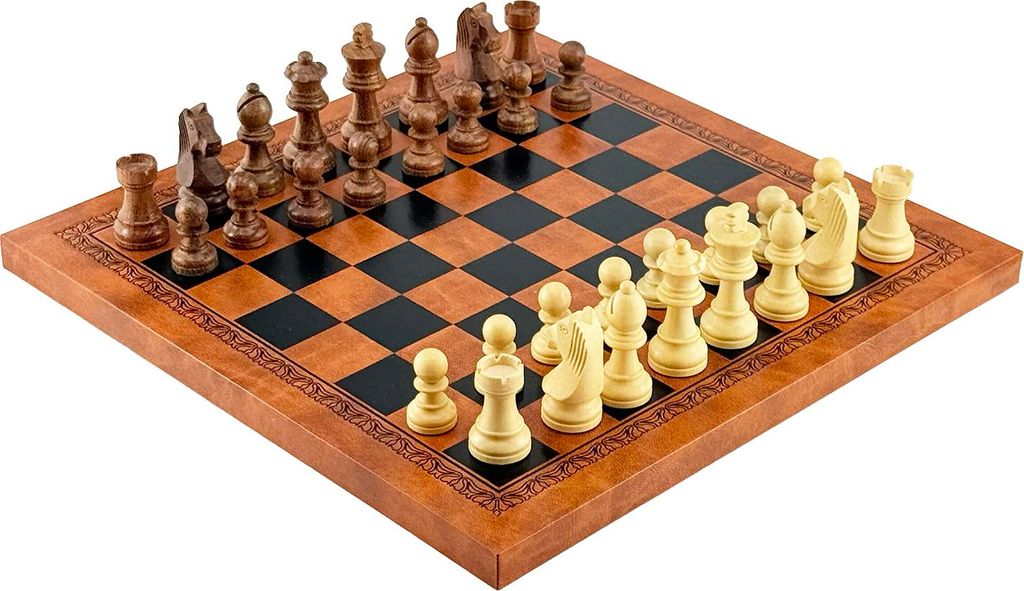 ITALFAMA CLASSIC Schachset – Akazienholz, gewichtete Figuren (handgefertigt), Kunstleder-Schachbrett 26 × 26 cm