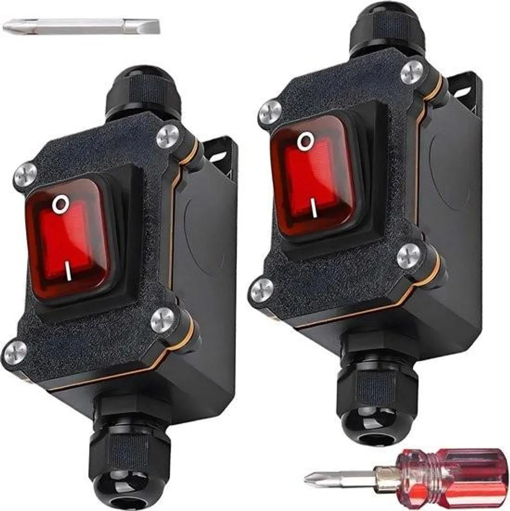 Interrupteur étanche en ligne 12V 20A DPST 4 pôles avec tournevis - Lot de 2