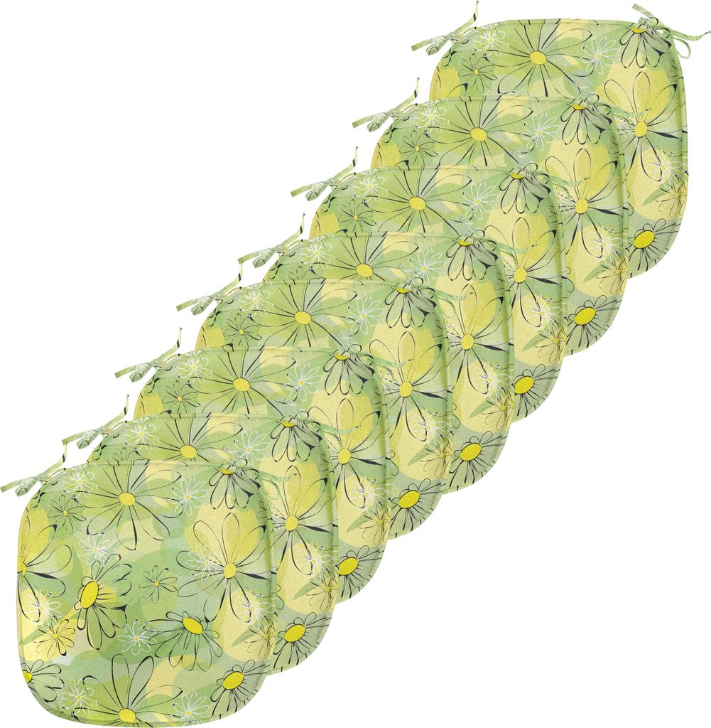 ABAKUHAUS Blumen Polster für Esszimmerstühle, Doodle Daisy Zweige, Dekoratives wasserfestes Kissen mit Riemen für Küchensitze, 40 cm x 40 cm-8e...