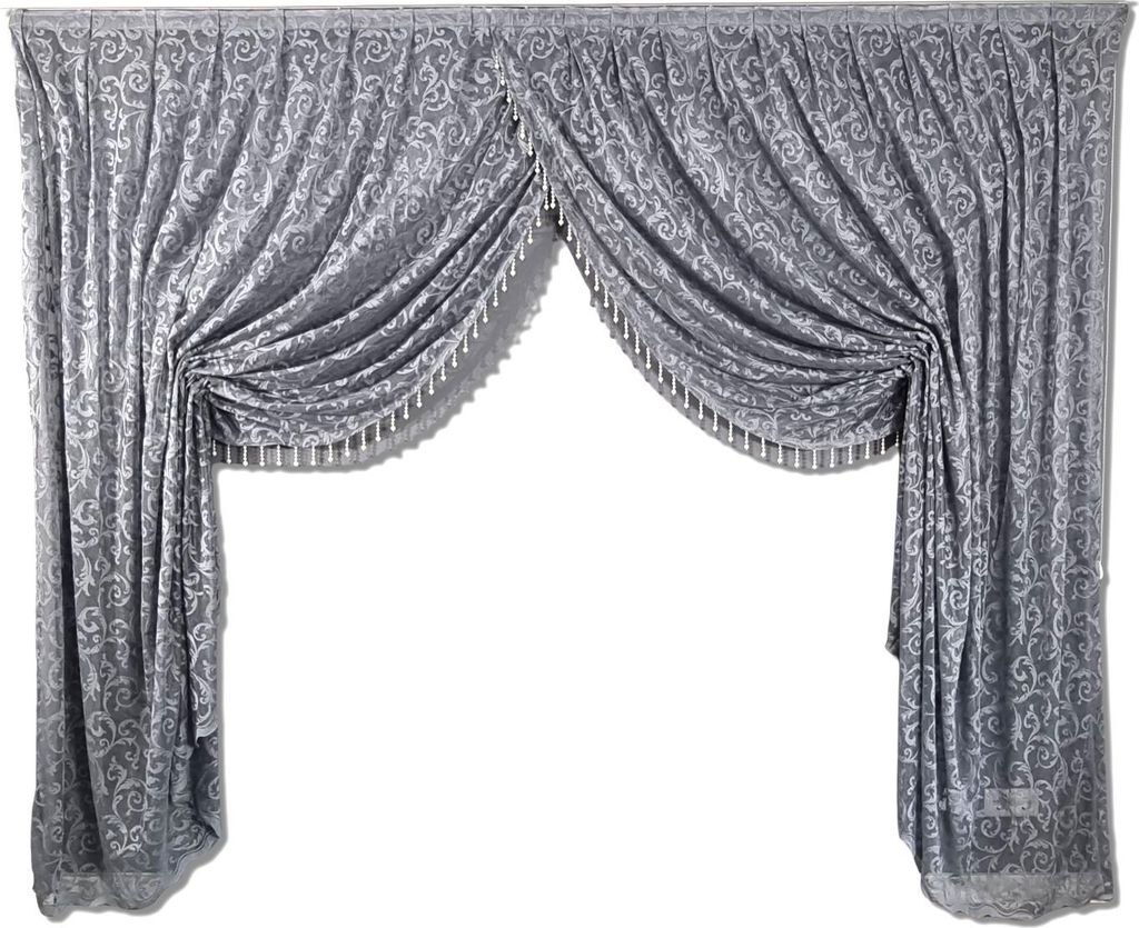 Kruvaze Gardine Tüll Vorhang mit Perlen Falten Genäht Grau 4m Breit