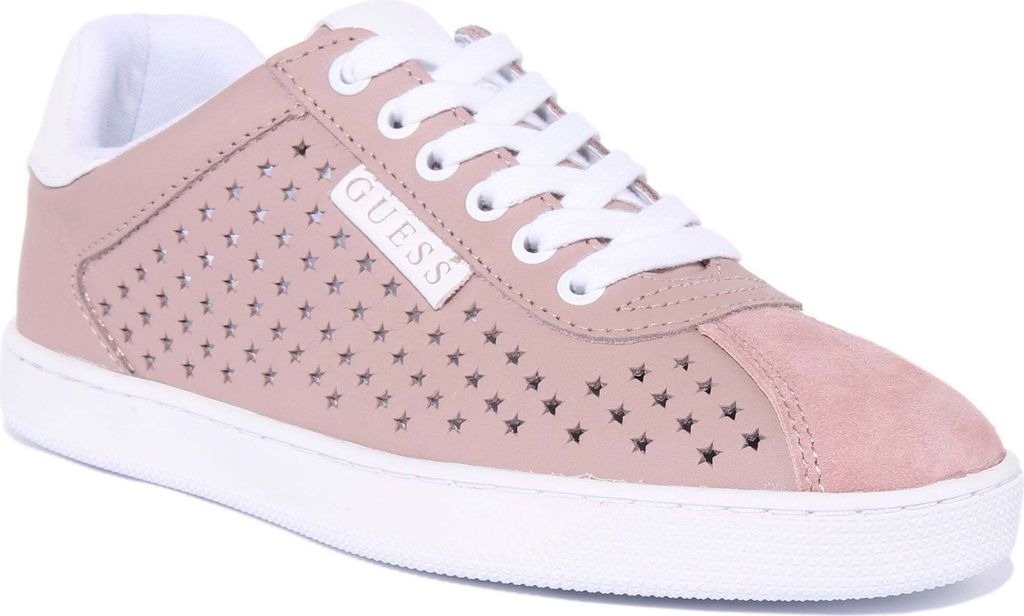 Guess Ritzi Frauen Schnürung Leder Turnschuhe Mit Perforierten Sternen Nackt – undefined / Nackt