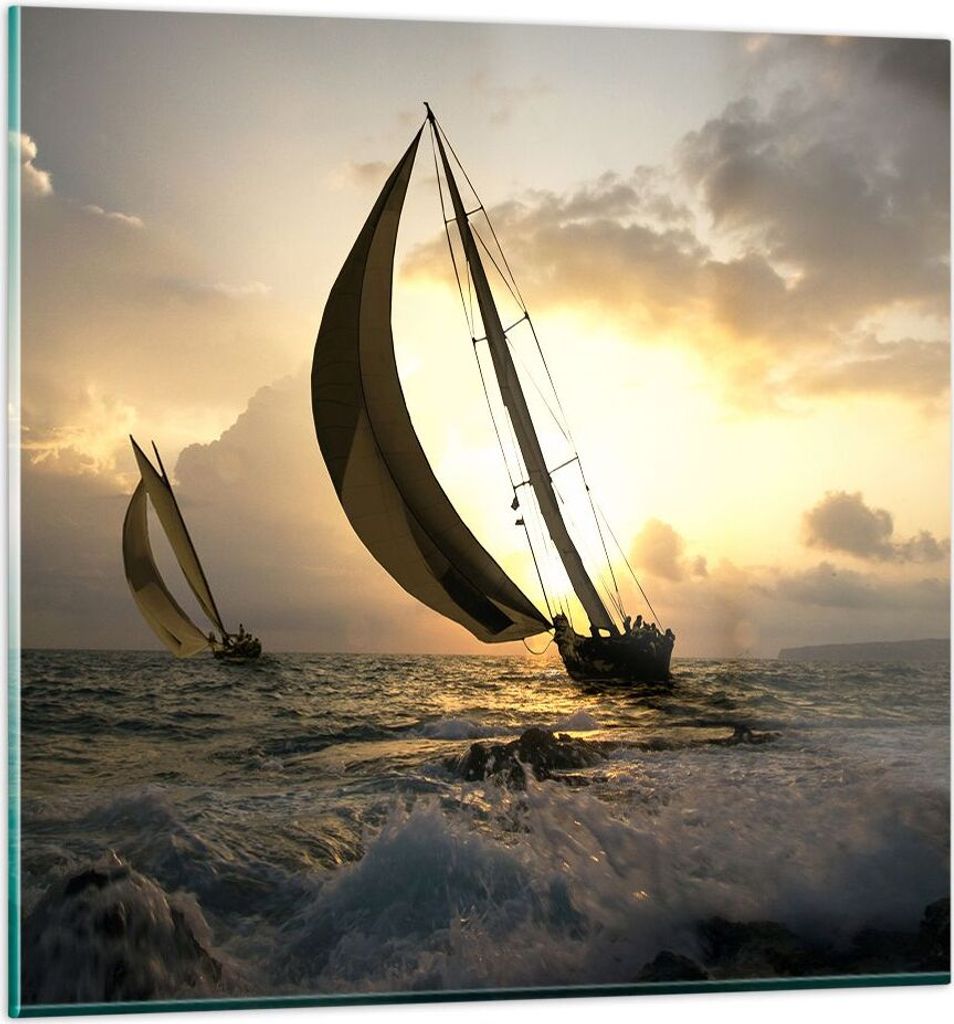 Bilder auf glas - Schiff Sonnenuntergang Sonne Landschaft - 70x70cm - Glasbilder - Wandbilder - Kunstdruck - Wanddekoration aus Glas - Glas Bilder ...