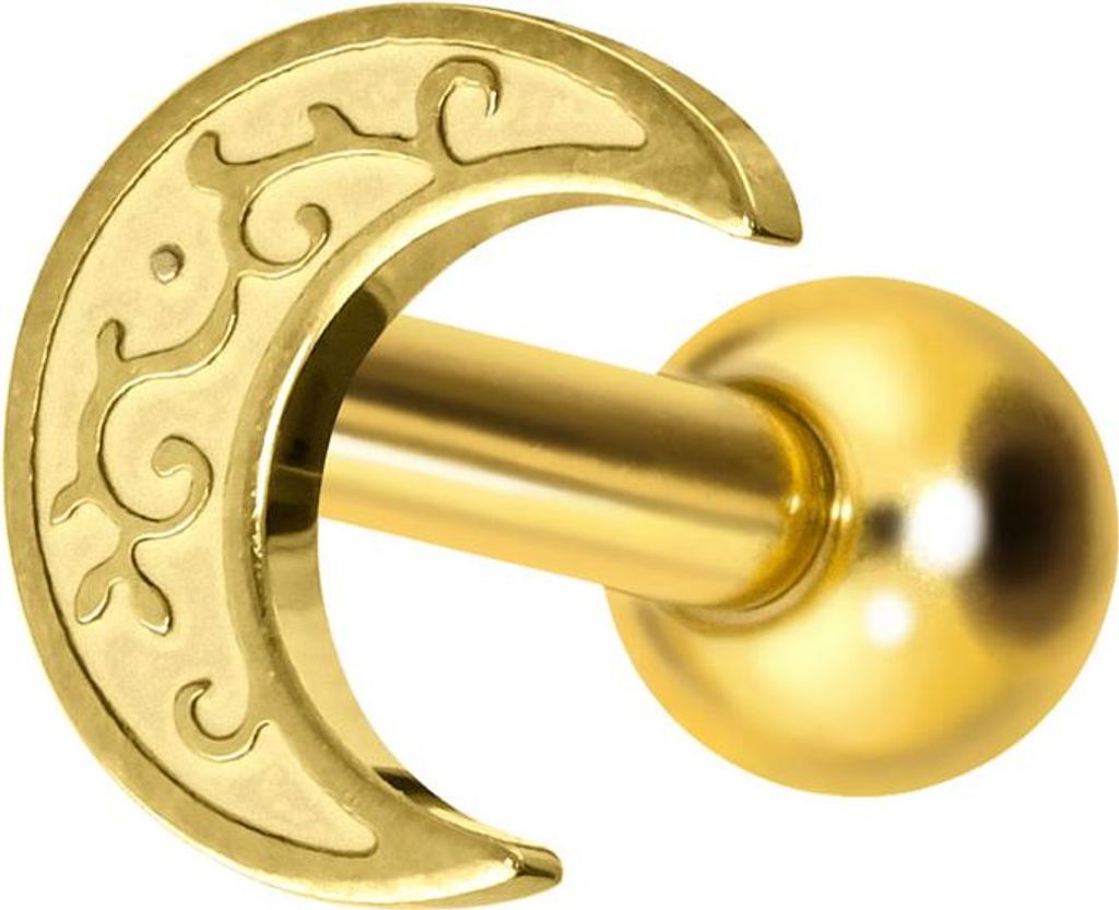 Ohrpiercing Titan Ohrpiercing mit Innengewinde MOND Gold Stablänge: 6mm