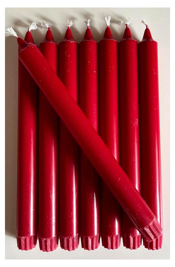 Dänische Tafelkerzen Stearin rot 30 Stück 24 x 2,2 cm hohe Brenndauer ca. 9 Std durchgefärbt