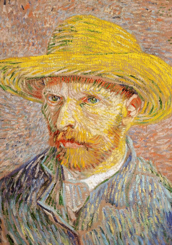 Plakat 70x100cm Selbstporträt mit Strohhut, Van Gogh Vintage