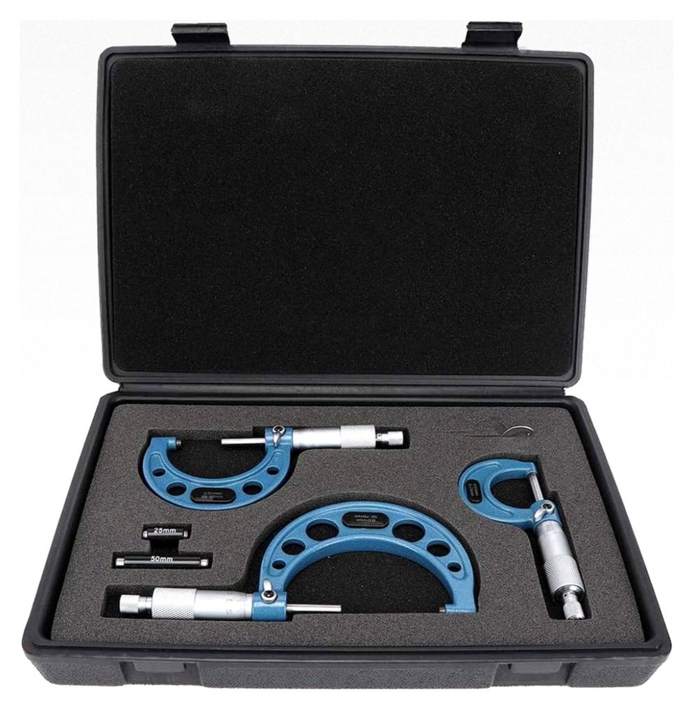 3-teiliges Mikrometer-Set 0-25 mm, 25-50 mm, 50-75 mm Außenmesswerkzeug für Mechaniker Werkstattzubehör aus Lagerstahl