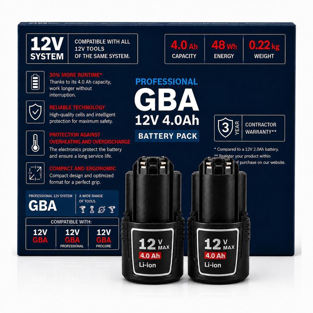 2x Akku 12V 4.0Ah Li-Ion kompatibel mit Bosch Professional Produktbild 