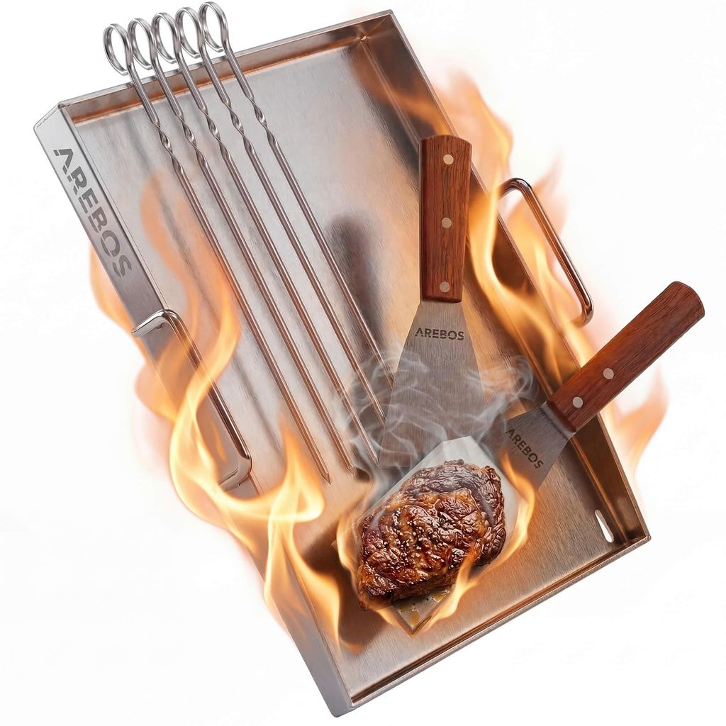 Arebos Edelstahl Grillplatte 40x30 cm massiv 4 mm für Gas- Produktbild 