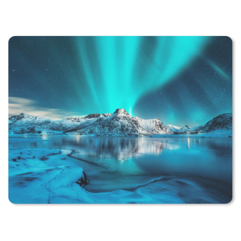 MuchoWow Mauspad Mousepad Nordlicht - Eis - Schnee - Norwegen - Blau - Berge 40x30 cm - Mousepads - Maus Mat - Pad - Mausunterlage - Anti Rutsch