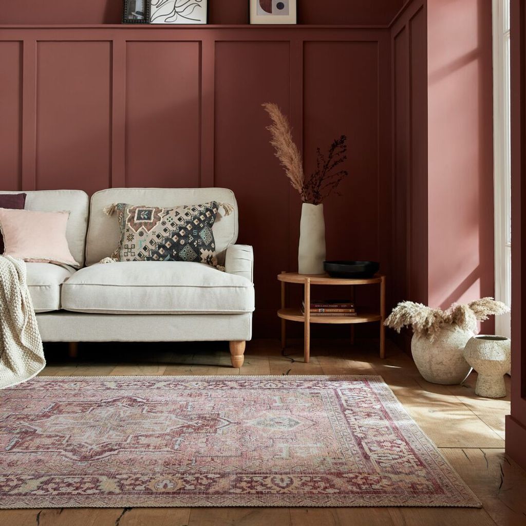 Maschinenwaschbarer Traditioneller Vintage-Teppich aus recycelten Fasern, rutschfest - "Hald". Farbe: Rosa, 160x230 cm | Kadima Design